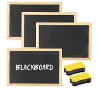 IXYHKB 4 Pièces A4 en Bois Tableau Noir, Tableau à Craie Noir avec 2 Gomme éponge, Tableau Craie Mural pour Enfants Dessin, Devoirs, Salle de Classe, Message Mur, Mariage