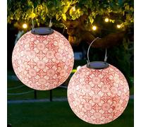 IXYHKB Lampion Solaire Exterieur Papier, 2 Pièce 25cm Lanterne Solaire Lampions en Nylon, Lampions Solaires LED dextérieur Étanches pour Jardin dété, Terrasse, Balcon, Mariage, Anniversaire