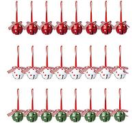 Iyalezirk 24 PièCes Jingle Bells de NoëL pour la DéCoration en Rouge Blanc Vert, Jingle Bells avec des DéCoupes D'éToiles Cloches en MéTal de NoëL