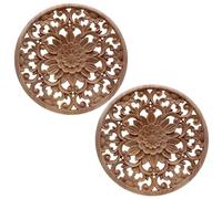 Iyalezirk 2X Carved Fleur Gravant Les Appliques Rondes En Bois Pour Le Cabinet De Meubles Figurine Décorative