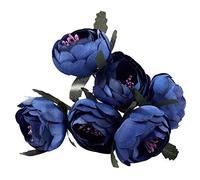 Iyalezirk 6Pcs/Lot Simulation Mariée en Soie Bouquet de Fleurs Tenant des Fleurs Fleurs Décoratives (Coeur Violet Bleu Royal) Diamètre de Simple D'Environ 4,5 Cm