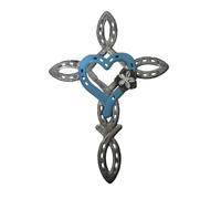Iyalezirk Croix en Fer à Cheval Naturel avec Cœur, Croix Artisanale en Métal, Décor de Cœur en Fer à Cheval, Signe de Croix en Métal Rustique, Spirituel, Facile à Utiliser, Bleu
