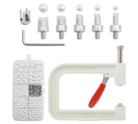 Iyalezirk Lot de 1 presses manuelles pour machines à sertir de perles, presses à rivets pour bandeaux pour décoration de vêtements + 5 tailles de clous pour rivets avec perles rondes blanches
