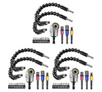 Iyalezirk Lot de 3 embouts pour embouts hexagonaux avec tige flexible, 9 pièces, ensemble d'adaptateurs pour douilles universelles, jeu de forets pour tournevis