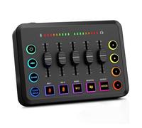 Iyalezirk Mixer Audio pour Jeux, Mixer PC RGB Streaming avec Interface Microphone XLR, Fader Volume, Alimentation Phantom 48V pour Podcast