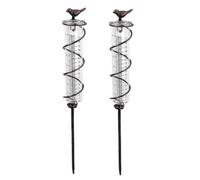 Iyalezirk Pluviomètre en spirale en verre avec capacité de 7 litres, pluviomètre suspendu pour oiseaux en fonte, compteur d'eau de pluie de jardin avec métal