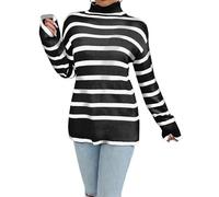 Iyalezirk Pull Décontracté à Manches Longues pour Femme, Automne-Hiver, Couleur, Rayé, Confortable Rayures Noires M