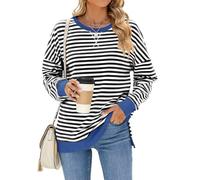 Iyalezirk Sweat-Shirt Oversize pour Femme, Été 2025, Col du Cou, Rayé, Manches Longues, Fente Latérale, Sweat à Capuche, Y2K Noir et Blanc L