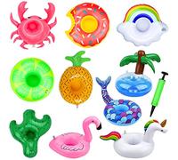 iYInJuan 10pcs Porte-gobelets Gonflables pour Piscine, Flotteurs de Boissons Gonflables, Porte Verre Porte-Boisson Gonflable sous-Verres Flottant Piscine pour Plage Fête Soirées, avec 1 Pompe à Air