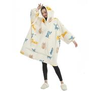 iyoimono Couverture à capuche pour femme - Couverture moelleuse en polaire flanelle et sherpa - Avec manches - Imprimé fruit - Motif animal - Pull surdimensionné - Taille unique, Teckel blanc 01,