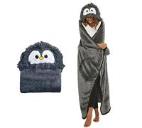iyoimono Couverture portable en forme de pingouin gris - Cadeau pour femme - Couverture de canapé - Moelleuse - Motif animal mignon - 152 x 125 cm