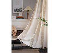 iyoimono Lot de 2 Rideaux Voilage Beige Rideaux de Fenêtre Bohème Semi Occultants Rideaux Vintage Style Semi Transparent Crochet Coton Lin et Glands Rideaux Beige pour Salon Chambre,L150×H240cm