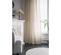 iyoimono Lot de 2 Voilages Beige Bohème Semi Occultants Vintage Semi Transparents - Rideaux en Coton Lin avec Glands pour Salon et Chambre à Coucher, L150×H220cm