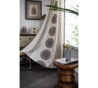 iyoimono Lot de 2 Voilages Beige Bohème Semi Occultants Vintage Style Semi Transparent Crochet Coton Lin et Glands pour Salon Chambre, L150×H260cm