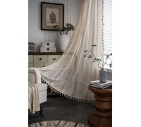 iyoimono Rideaux Vintage bohème avec Glands Rideaux Semi Occultants Lot de 2 Rideaux 150x180cm (L x H) Beige Blanc Crochet Coton Lin Fenêtre Draperie Intérieur pour Chambre Salon Rideaux Voilages
