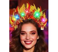 IYOU Bandeau Lumineux Feu Coiffe Doré Feuilles LED Accessoire Cheveux Carnaval Rave Halloween pour Femmes