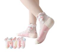 IYOU Bébé Fille Transparentes Chaussettes Rose Animaux Cheville Chaussettes Mince Fines Maille Chaussettes pour Bébés Jeunes Filles (5 Paires)