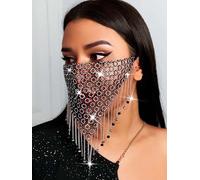 IYOU Bling Cristal Engrener Masque Noir Gland Visage Chaîne Mascarade Masques Avec Cristal Pendentif Soir Fête Balle vénitien Mardi Gras Robe Masques Bijoux pour Femmes et Filles