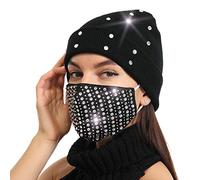 IYOU Briller Tricoté Bonnet Chapeau Le Noir Brillant Cristal Bonnet Polaire Roche Hip hop l'hiver Chaleureux Chapeaux laineux Correspondant à Scintillant Strass Masques pour Femmes et Filles