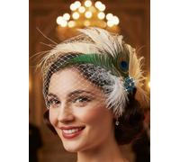 IYOU Coiffe Gatsby Plumes avec Voile Pinces à Cheveux Flapper Vert Accessoires de Coiffure pour le Bal de Fin D'année et le Mariage 1920 pour Femmes