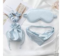 IYOU Ensemble de masques de sommeil en soie avec bandeaux et chouchous pour cheveux en soie de mûrier - Bleu - Masque occultant pour les yeux - Pour femmes et filles