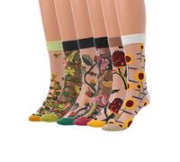 IYOU Fleur Imprimé La Cheville Haute Chaussettes Vert Broderie Virer Décontractée Chaussettes Très mince Respirant Extérieur Engrener Chaussette pour Femmes et Filles (6 Paires)