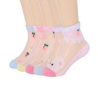 IYOU Fruits Motifs Transparent Chaussettes Rose Mignon Dentelle Courtes Chaussettes Respirant Elastique Soyeux Cheville Chaussette pour Filles (5 Paires)