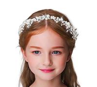 IYOU Les Filles de Fleurs Perle Serre-tête Blanc Strass Casque Cristal Morceau de Cheveux Princesse Communion Accessoires pour Cheveux pour Filles