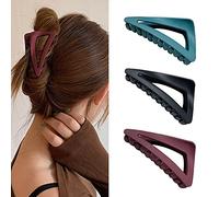 IYOU Lot de 3 pinces à cheveux françaises mates en plastique noir triangle antidérapant pour femme et fille,Noir, violet, bleu,Taille M