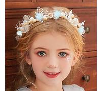 IYOU Mariage Morceau de cheveux Or Perle Bandeau De Mariée Bébé Souffle Cristal Cheveux Vigne pour Princesse Les Filles de Fleurs (Bleu)