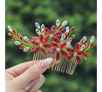 IYOU Mariée Mariage Peigne à Cheveux Strass Rouge Morceau de Cheveux Fleur Bal de Promo De Mariée Casque Accessoires pour Femmes