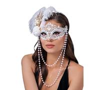 IYOU Masque de Mascarade Baroque Blanc Plume Femme Taille Unique Accessoire de Visage pour Bal Promo Carnaval Fête Vénitien