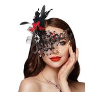 IYOU Masque de Mascarade pour Femme Masque Plume Rouge Masque Vénitien Carnaval Masque Bal Masque Les yeux en Métal pour Femmes