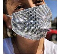 IYOU Masques en maille de cristal scintillant blanc scintillant strass mascarade masques faciaux couverture de bouche brillante Halloween Genie Bling décoration bijoux pour femmes et filles