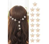 IYOU Mini Pince à Cheveux étoile de Mer épingles à cheveux Cristal Doré Petites Accessoires pour Cheveux Communion Mariage pour Femmes(15 Pièces)