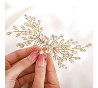 IYOU Peigne à cheveux de mariage doré avec strass latéraux en cristal pour femmes et filles