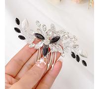IYOU Peignes à Cheveux de Mariée en Strass Coiffe Fleur Noire Morceau de Cheveux en Cristal Brillant Peigne Latéral de Mariage Mariée pour Femme
