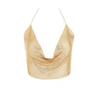 IYOU Scintillant Métal Chaîne de Corps Or Paillette Gilet Crop Tops Chaîne V profonde Licou Haut dos nu Boîte de nuit Fête Corps Harnais Accessoires pour Femmes