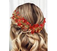 IYOU Vigne Cheveux Mariage Mariée Serre-tête Feuilles Rouge Accessoire Cheveux Invitée Mariée Demoiselle D'honneur Cristaux pour Femme