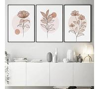 iYoucase Boho Minimaliste Murale Art Abstrait Fleur Beige Pivoine Affiche Toile tableau Peinture Murale Tableaux Salon Moderne Decoration de La Maison 50x70cmx3 Sans Cadre