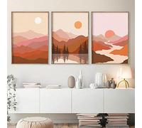 iYoucase Boho Toile tableau Murale Art Abstrait Montagne Affiche Paysage Art Imprimer Brûlé Orange Toile tableau Peinture Nordique Tableaux Chambre Decoration À La Maison 50x70cmx3 Sans Cadre