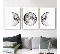 iYoucase Minimaliste Toile tableau Peinture Phases De Lune Murale Art Noir Et Blanc Affiches Esthétique Chambre Déco Terre Murale Tableaux Toile tableau 40x60cmx3 Sans Cadre