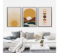 iYoucase Nordique abstrait soleil lune Murale Art Boho Toile tableau peinture affiches et dessin au trait paysage Murale Tableaux pour salon Decoration 50x70cmx3 sans cadre