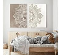 iYoucase Original Beige Taupe Mandala Murale Art Affiches Imprimer Boho Neutre Couleur Toile tableau Peinture Salon Chambre Nordique Decoration À La Maison 50x70cmx2 Sans Cadre