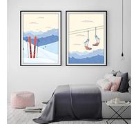 iYoucase Sports d'hiver Ski Murale Art Toile tableau Peinture Vintage Voyage Affiche Et Ski Dans La Neige Montagne Tableaux Hiver Decoration À La Maison 40x60cmx2 Sans Cadre