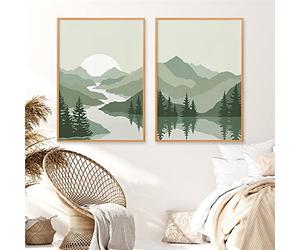 iYoucase Voyage Paysage Toile tableau Peinture Sauge Vert Affiche Imprimer Abstrait Montagnes Murale Art Tableaux Salon Decoration Decoration À La Maison 50x70cmx2 Sans Cadre