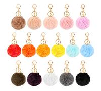 Iyowei Lot de 16 porte-clés à pompons en fausse fourrure de lapin, porte-clés coloré pour femme et fille