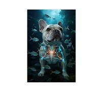 IYQTAGGH Impression sur toile de bouledogue français dans la mer profonde - Décoration murale pour salon, chambre à coucher - 20 x 30 cm