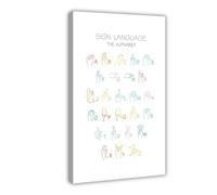 IYQTAGGH Poster en langue des signes de l'alphabet sur toile pour décoration murale de salon, chambre à coucher 60 x 90 cm