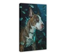 IYQTAGGH Poster sur toile Bull Terrier dans les profondeurs de la mer pour décoration de chambre à coucher, bureau, chambre, cadeau 30 x 45 cm